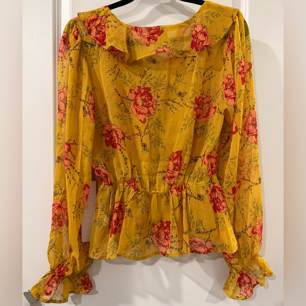 Floral Ruffle Yellow Blouse NWT - Picture 2 of 2